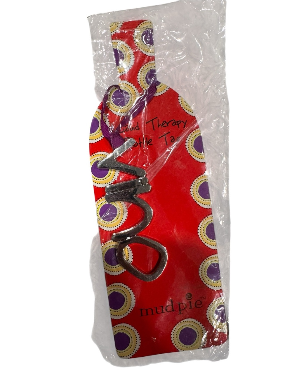 Mud Pie Red and Purple Decorative Bottle Tag “Vino”